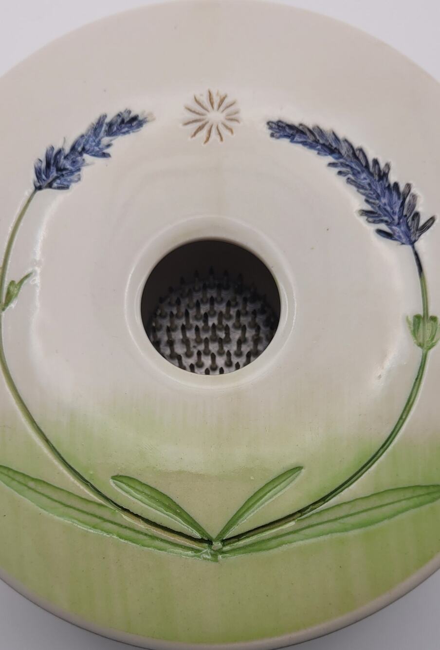 Lavender Hidden Cove Ceramic Ikebana Vase Suiban with Kenzan Flower Frog